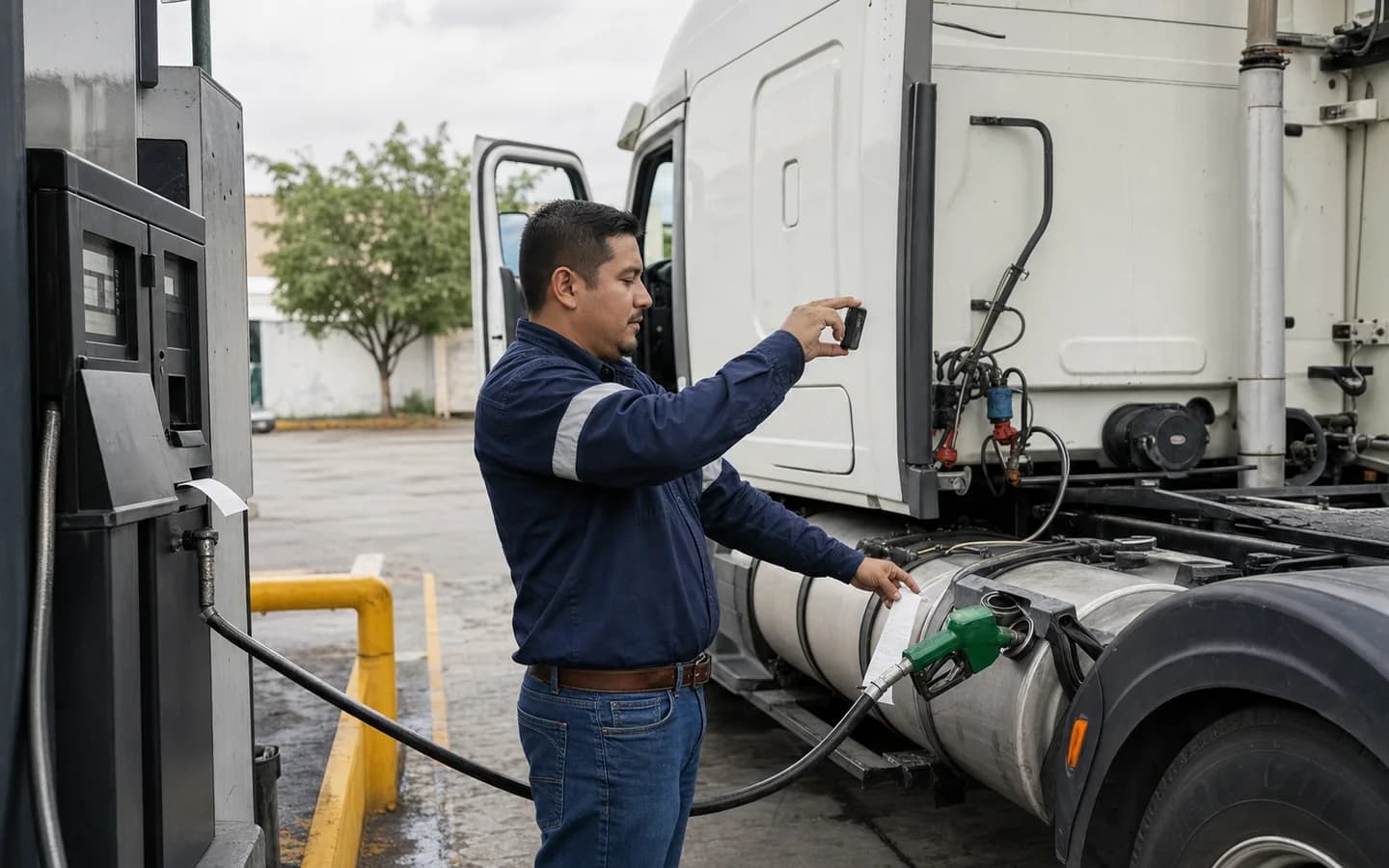 Carga de diésel de un tractocamión registrada con ticket, odómetro y datos del viaje